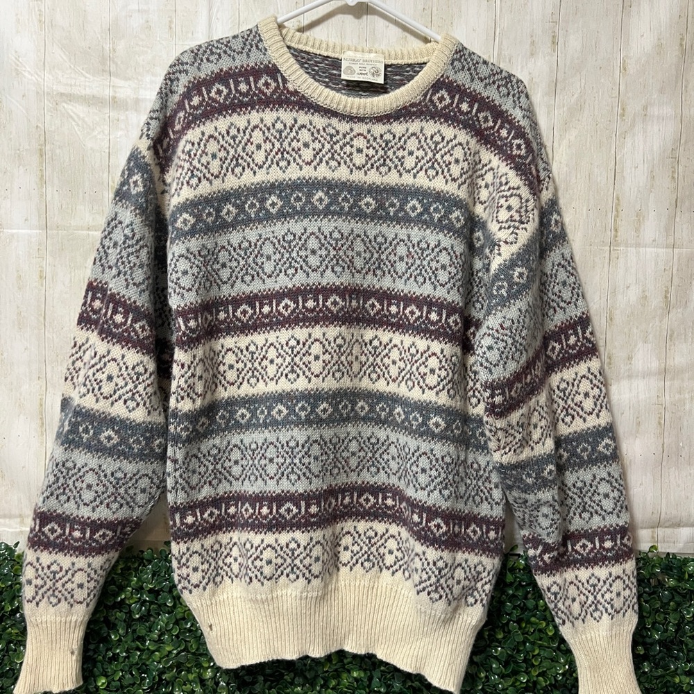 Men's Patterned Sweater - Gray and Cream